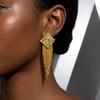 Luxury Shiny Rhinestone Long Tassel Dangle Earring for Women Gold Color Square Crystal Fringe Drop Earring Wedding Party Jewelry