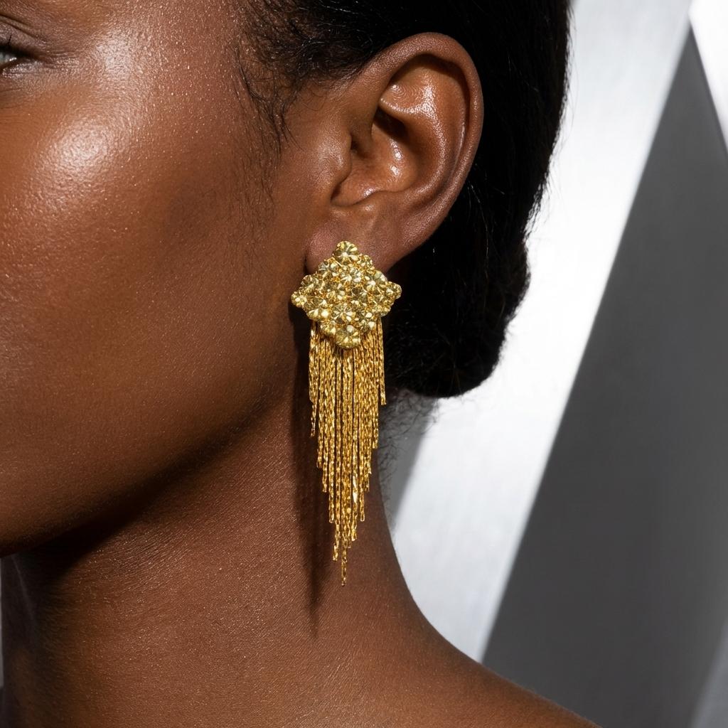 Luxury Shiny Rhinestone Long Tassel Dangle Earring for Women Gold Color Square Crystal Fringe Drop Earring Wedding Party Jewelry