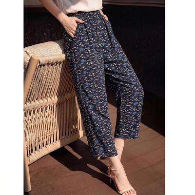 Women's Floral Silk Blend High-Waisted Wide-Leg Pants