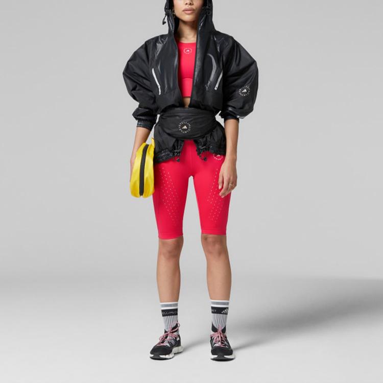 Adidas X Stella McCartney Collaboration Solid Logo Print Straight Leg Fitness Shorts Women Shorts Red GU9489