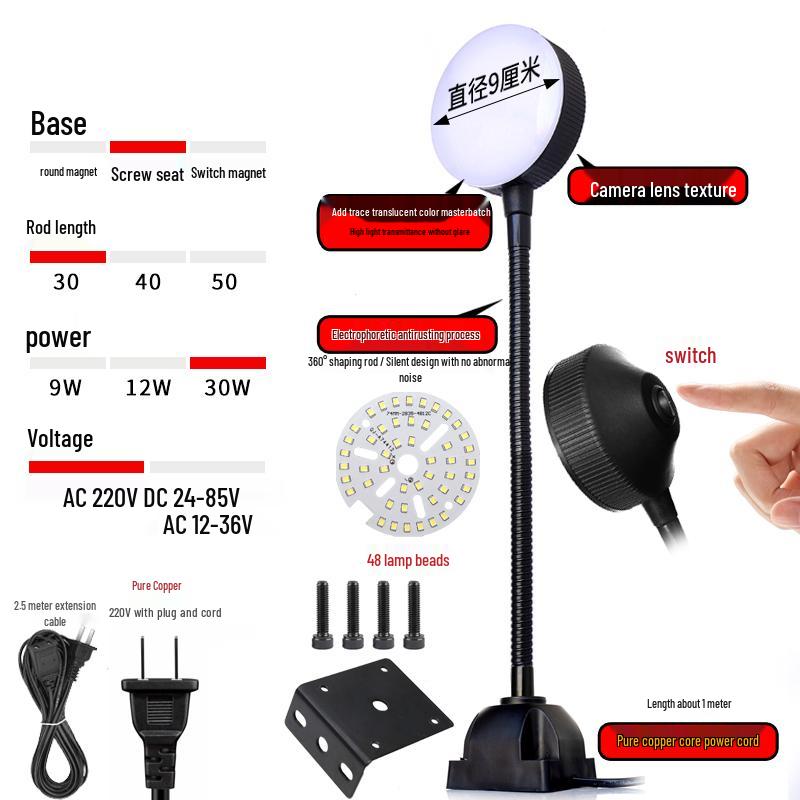 LED Work Light with Magnetic Base for Machine Tools - 220V, 24V