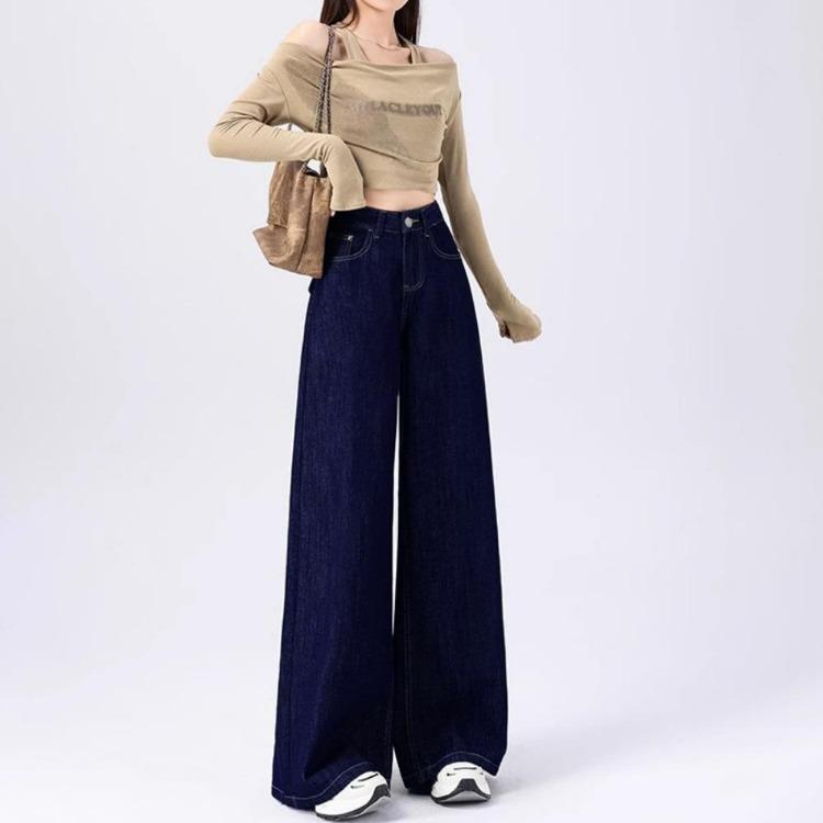 Harajuku Fashion Wide Leg Jeans Drape Versatile Straight Thin Spring Autumn New Floor Mobbing Trousers