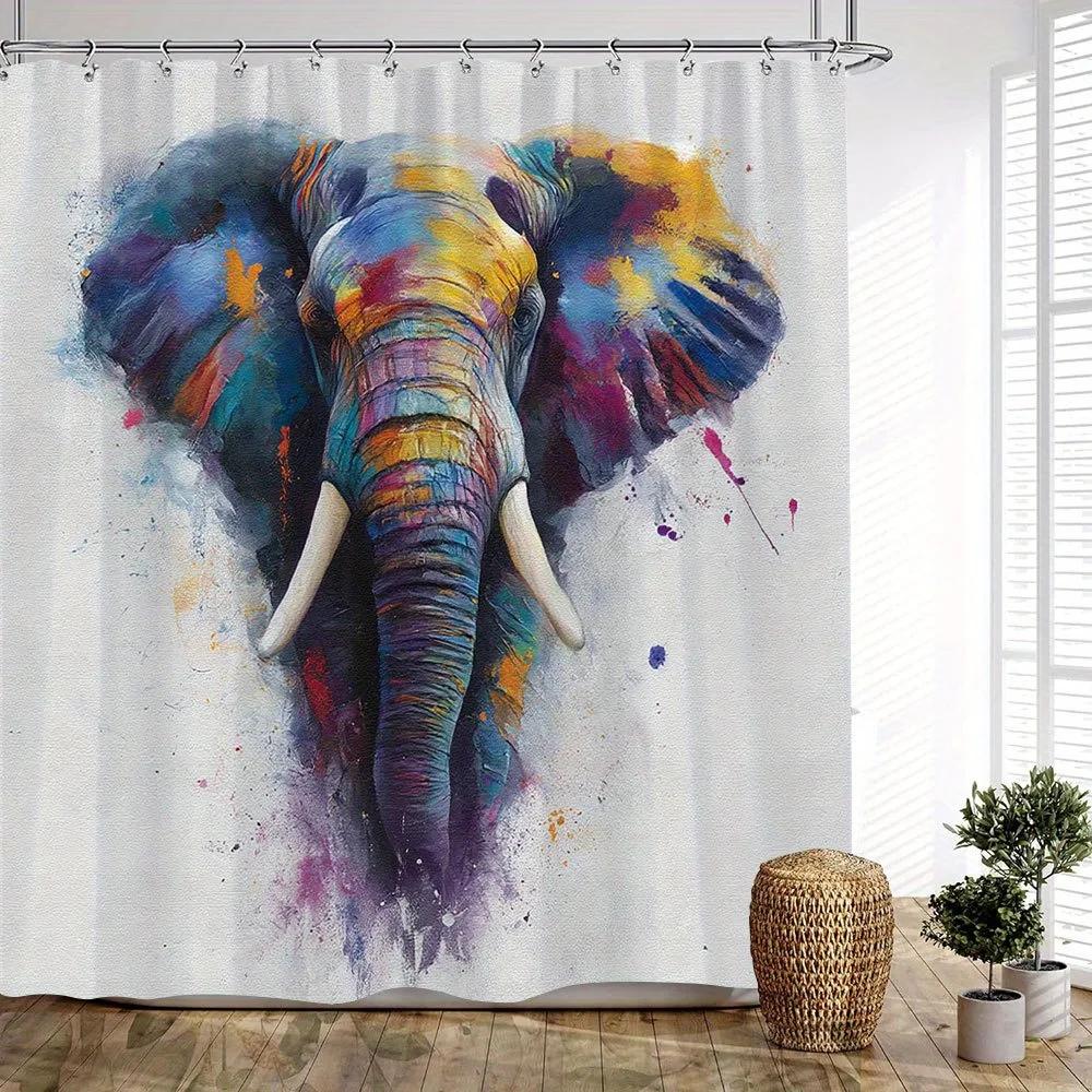 

Vibrant Elephant Shower Curtain - Colorful Abstract Design In Blue, Purple, Yellow, Red - Artistic Polyester W60H190(CM)-1 Pcs