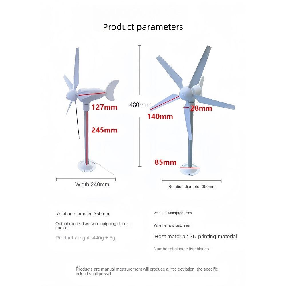 Portable Vertical Axis Five Blade Wind Turbine Model Three-phase Permanent Magnet Generator with Gentle Wind Start
