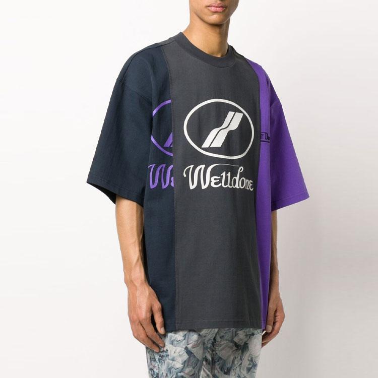 We11Done Reflective Logo Spliced Casual High Street T-Shirt Unisex T-Shirts Black WD-TP7-20-100-U-PP