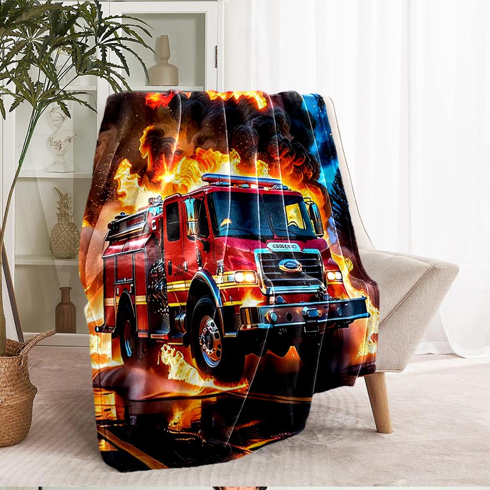 fire truck Theme Printed Blanket - Perfect for Couch, Bed, Travel & Outdoor Use | Machine Washable, Cozy & Durable.