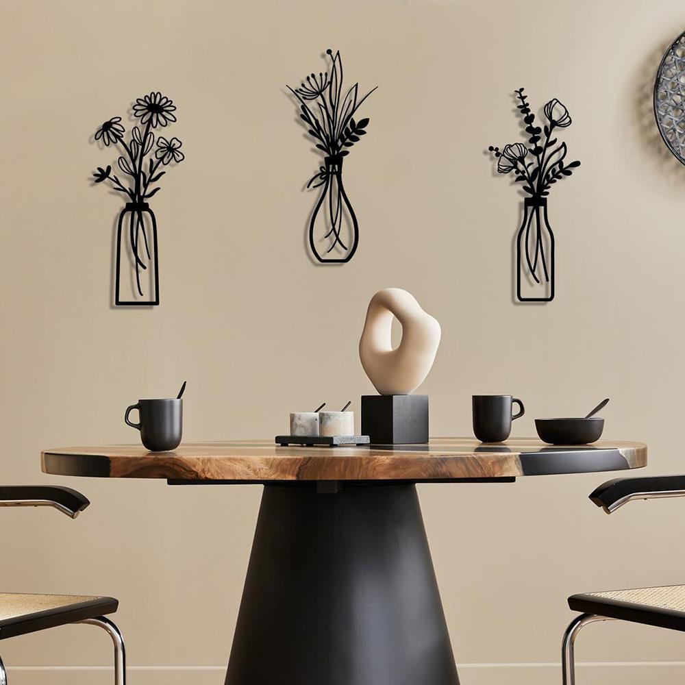 3Pcs/Set Metal Wall Art Floral Design Decorative Iron Wall Hanging Living Room Bedroom Home Decor