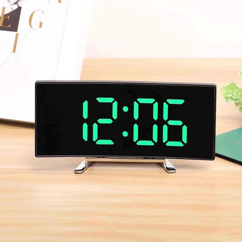 LED Digital Alarm Clock Curved Screen Mirror Silent Electronic Clock Bedroom Desktop Large Screen Home Decor Supplies