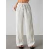 Womens Striped Wide Leg Pants Loose Casual Drawstring Elastic Waist Contrast Color Multicolor