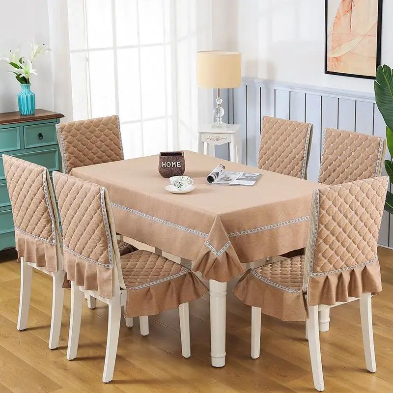 Cotton And Linen Stain Resistant Tablecloth Dining Chair Cover Tablecloth Set Rectangular Table Cloth Stool Anti Slip Seat Mat