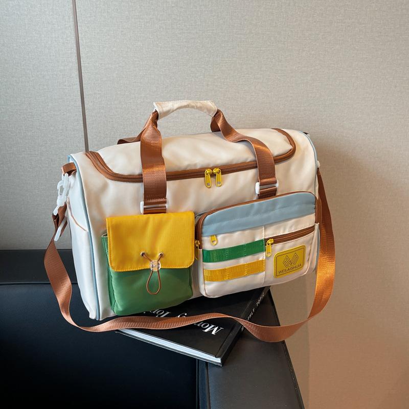 New contrasting color travel bag, fitness sports shoulder bag, large-capacity swimming, wet and dry separation, pull rod luggage bag