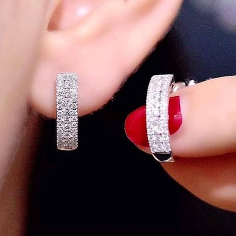 Full Paved Hoop Stud Earrings for Women Minimalist Sparkling Fashion Jewelry