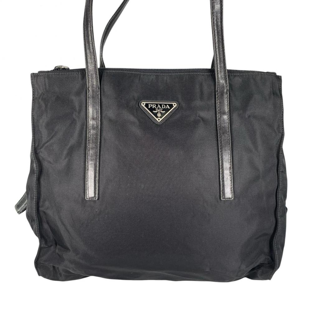 PRADA Triangular logo Tote Bag black Women used