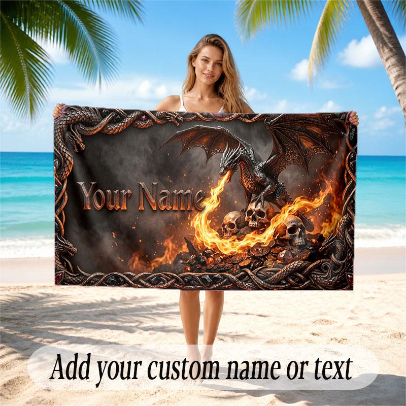 Dragon Theme Beach Towel Personalized Custom Name & Text Soft Quick Dry Beach Towel for Swimming Travel