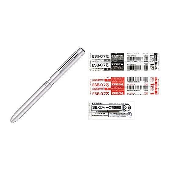 Zebra Sharbo X LT3 Multi-function Pen, Silver SB22-S + 2-Color Emulsion Ink 0.7mm Refill + Mechanical Pencil Unit Set