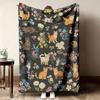 1pc Comfortable Floral Cat Single-Sided Print Flannel Blanket Soft Warm and Stylish with Vibrant Cat and Flower Print Suitable for
