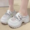 Fashion Waterproof Table Square Slippers Summer New Round Head Splicing Mesh Sequin Metal Buckle Anti-slip Wear-resistant High Heels