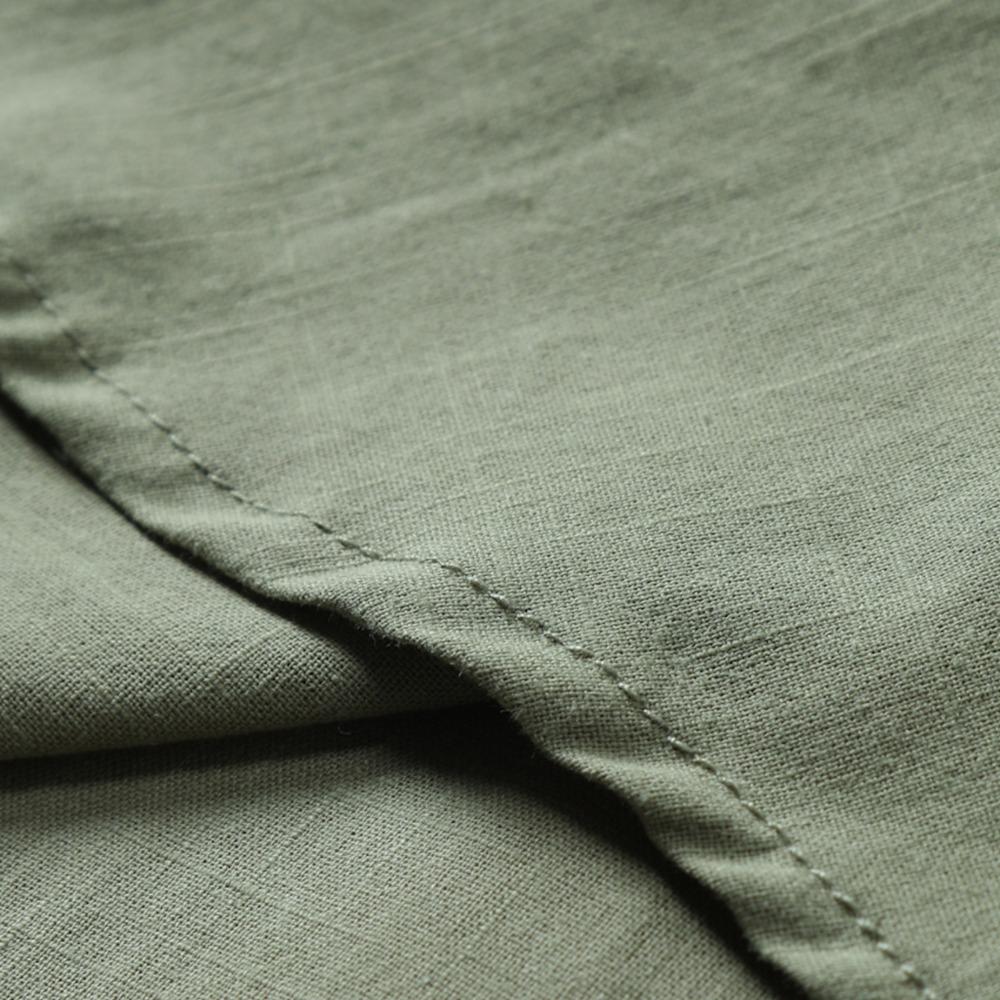 Camisa de manga curta masculina 100% algodão e linho, casual, cor sólida, lapela, gola V, manga curta