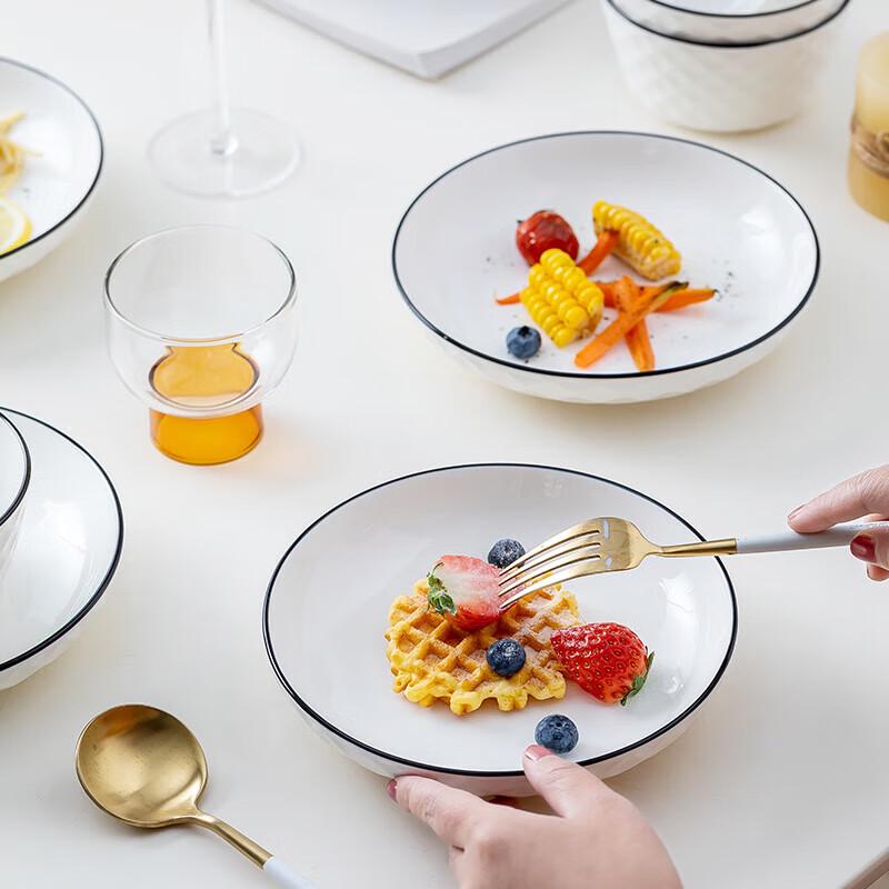 Nordic Style Ceramic Dinnerware Set with Black Stripes