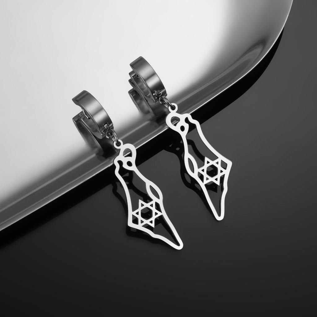 Cazador Star of David Israel Map Drop Earrings Stainless Steel Je Judaism Jewelry Hexagram Earrings Vintage Gift 2026 New