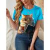 Damen Lustige Tier Katze Prints T-Shirts Kurzarm Tees Tops 3D Drucke O-Ausschnitt Shirt Sommer Lässig Damenbekleidung