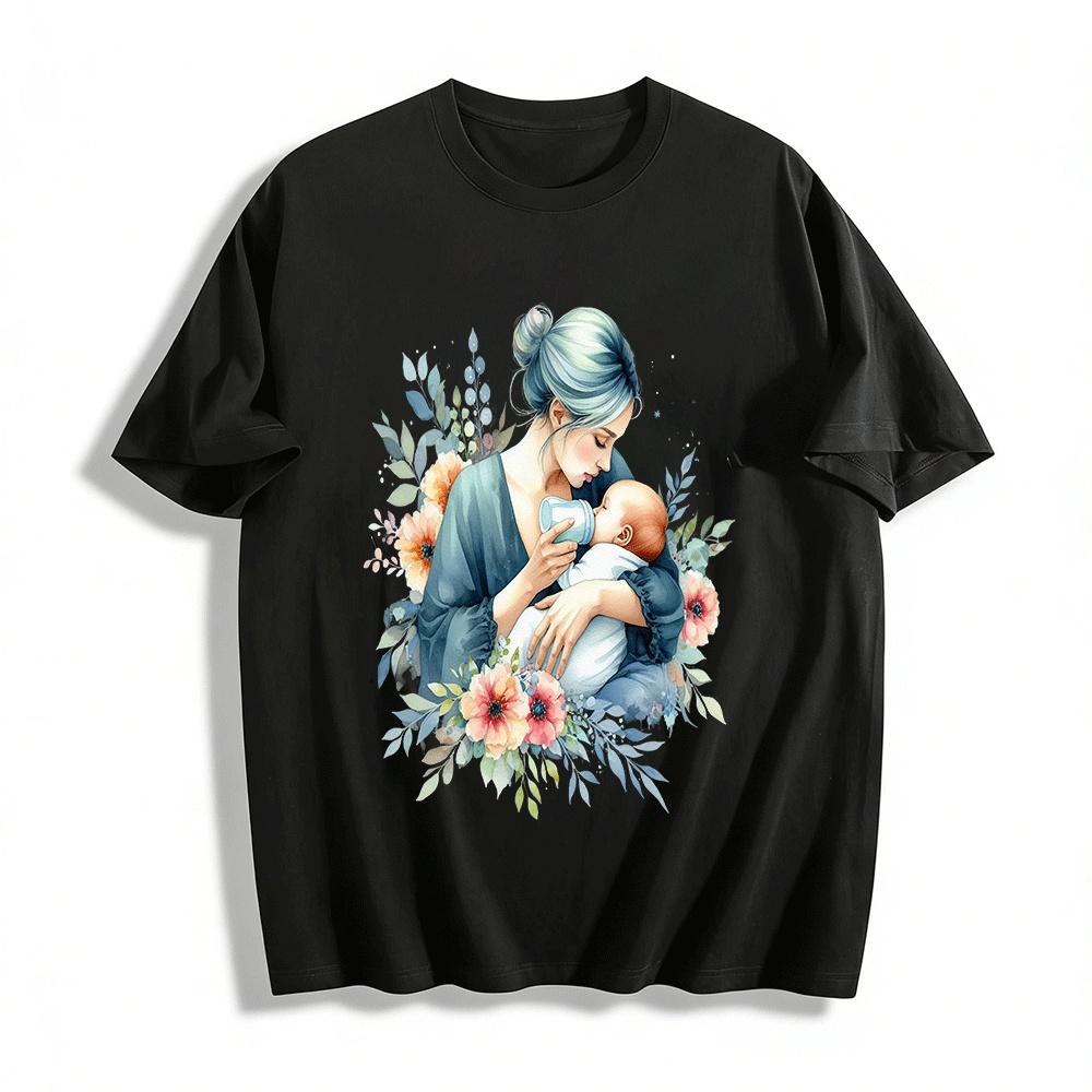 Gentle Mother Baby Nursing Print Loose Soft Parent-Child Top Pure cotton T-shirt XXS