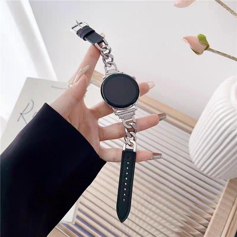 

20mm 22mm strap leather link For Samsung Galaxy Watch 7 FE 5 Pro 4 6 classic 44mm 40mm sport bracelet correa band Galaxy Watch 7 Galaxy Watch FE 40mm чёрный