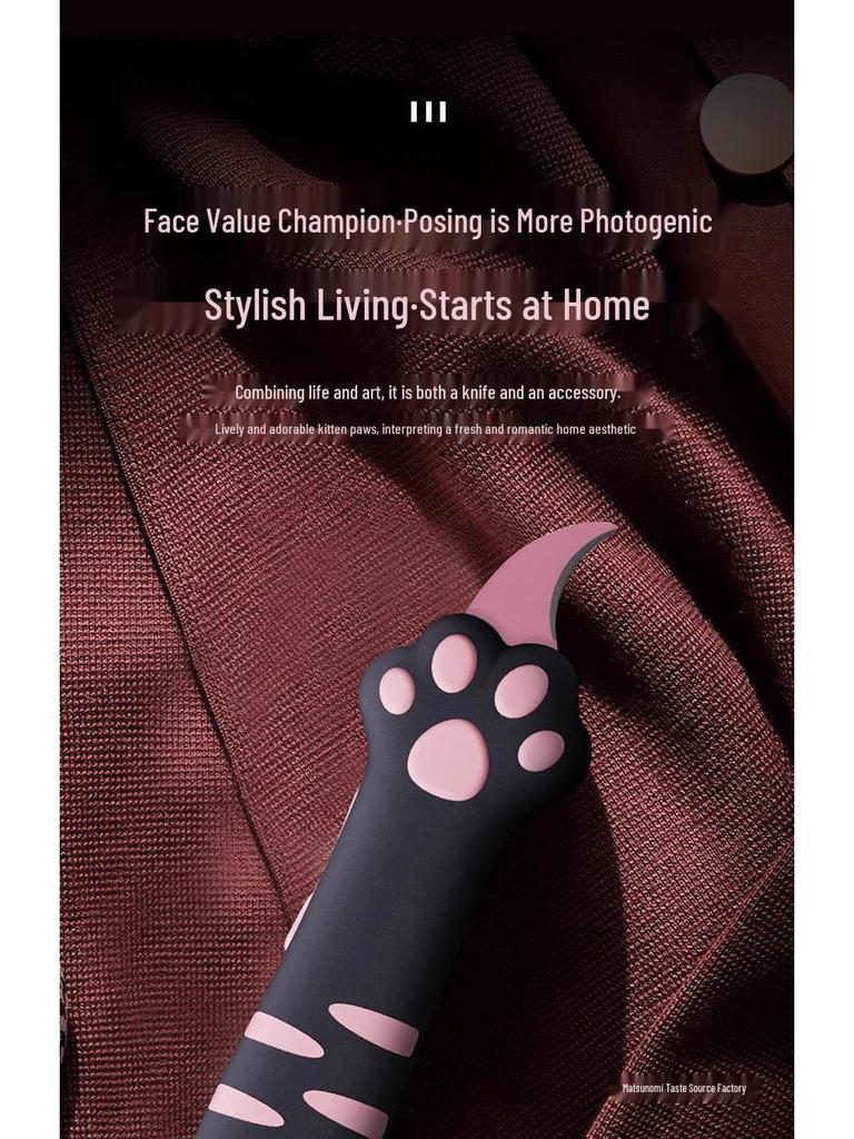 Mini Cuchillo Desempaquetador Portátil de Pata de Gato, Serie Rosa y Negra - Cuchillo de Bolsillo Utilitario, Abrecajas, Cuchillo Duradero para Estudiantes