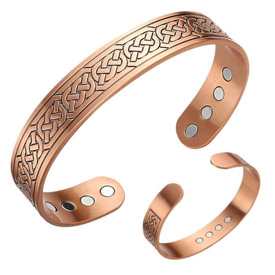 Yousheng Men Magnet Bracelet Opening Adjustable Circumference Positive Energy Retro Engraved Copper Lightweight Daily Wrist Jewelry