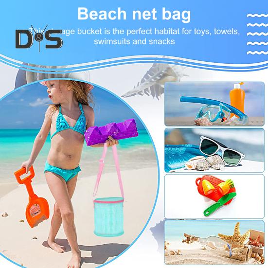 Netz-Strandtasche mit Schultergurt, großes Fassungsvermögen, Reißverschluss, Mehrzweck-Muschelhalter, Aufbewahrungseimer für Reisesandspielzeug