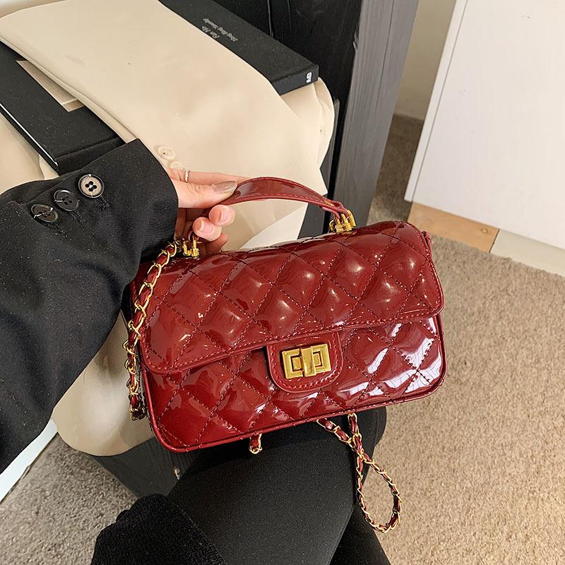 New fashion embroidered thread patent leather rhombus chain bag portable shoulder crossbody trendy women's bag