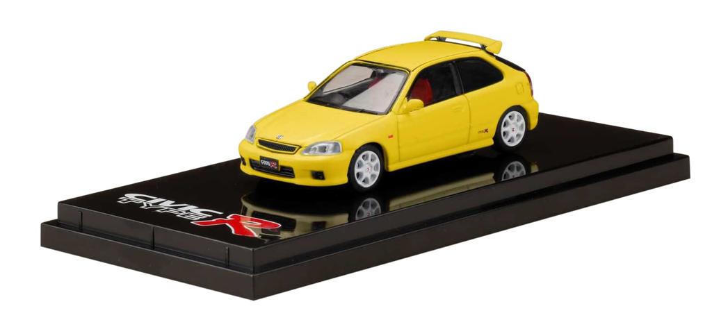 HJ64 Scale Honda Civic Type R Sunshine Yellow with Engine Display Model 1/64 (EK9) (Assembled)