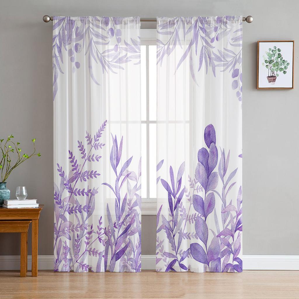 Indoor Tulle Curtains Pattern Texture Purple Girls Bedroom Exquisite Voile Curtain Living Room Kitchen Chiffon Fabric Curtains