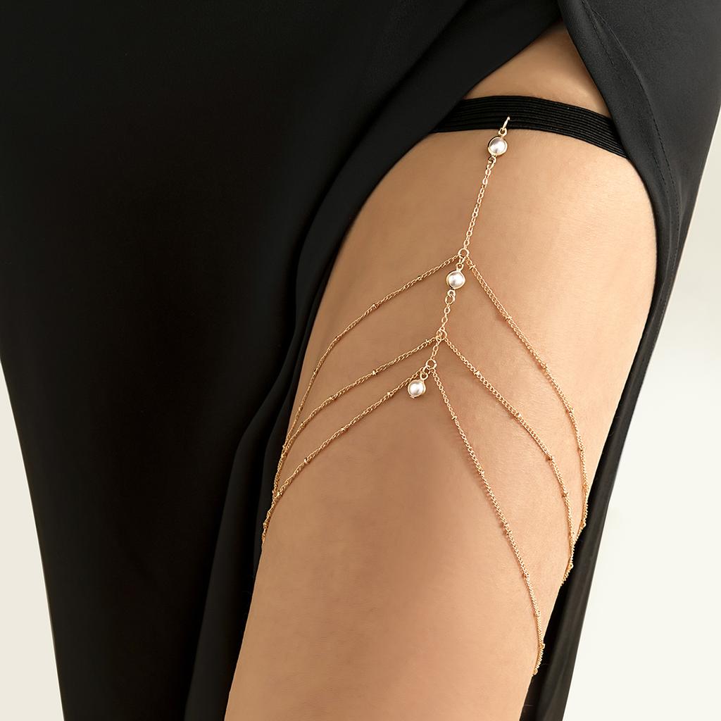 Ingemark Bohemian Elastic Band Leg Thigh Chain Women Beach Sexy Long Tassel Multilayer Adjustable Body Zircon Dress Decorate