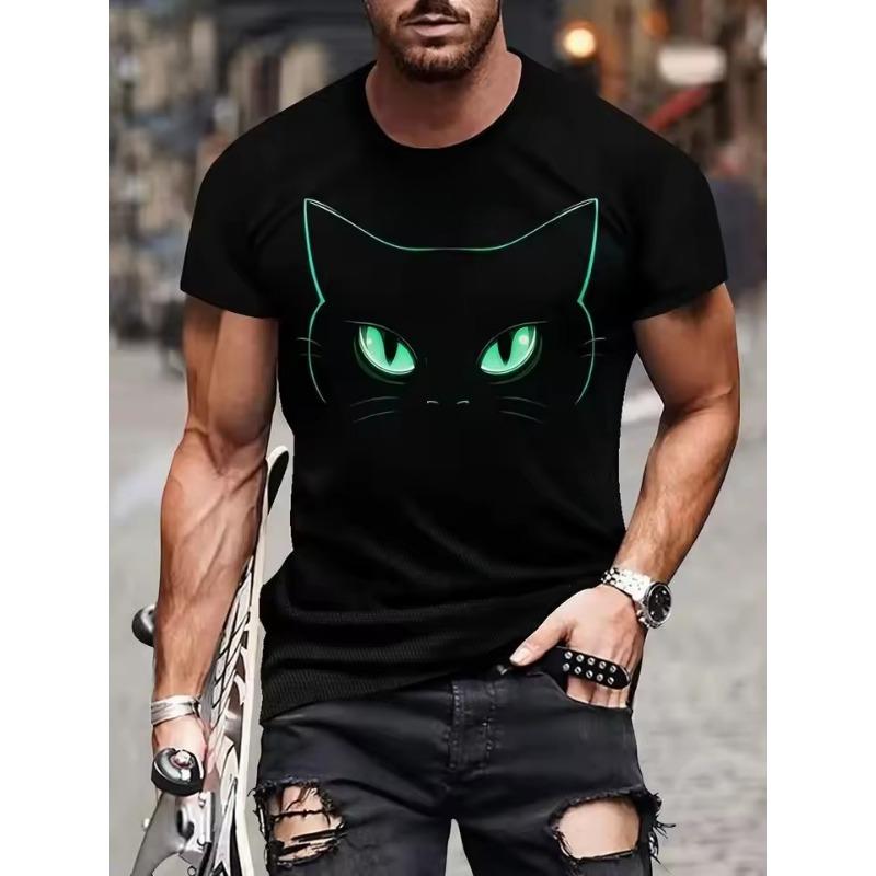 Cartoon Men's T-shirt Cat Pattern Print Summer Casual Short Sleeve T-shirt Street Round Neck Short Sleeve Top Oversized Clothing