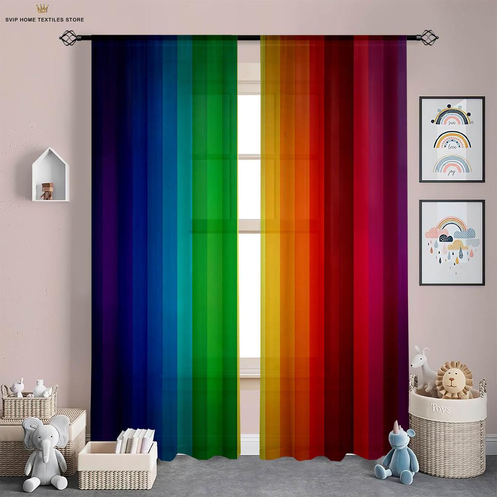 Rainbow Color Stripes Curtains for Boys and Girls, Three-Dimensional Printing Curtains, Kitchen and Living Room Decoration