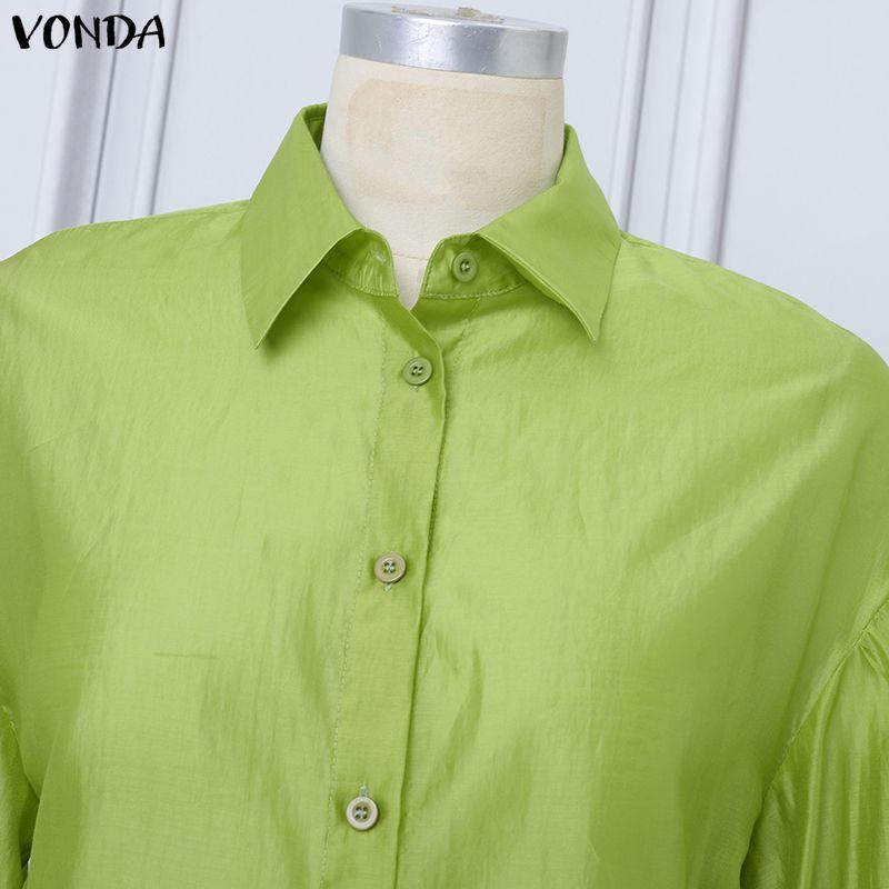 VONDA Women Lapel Neck Long Sleeve Semi-Sheer Thin Casual Shirts Blouse