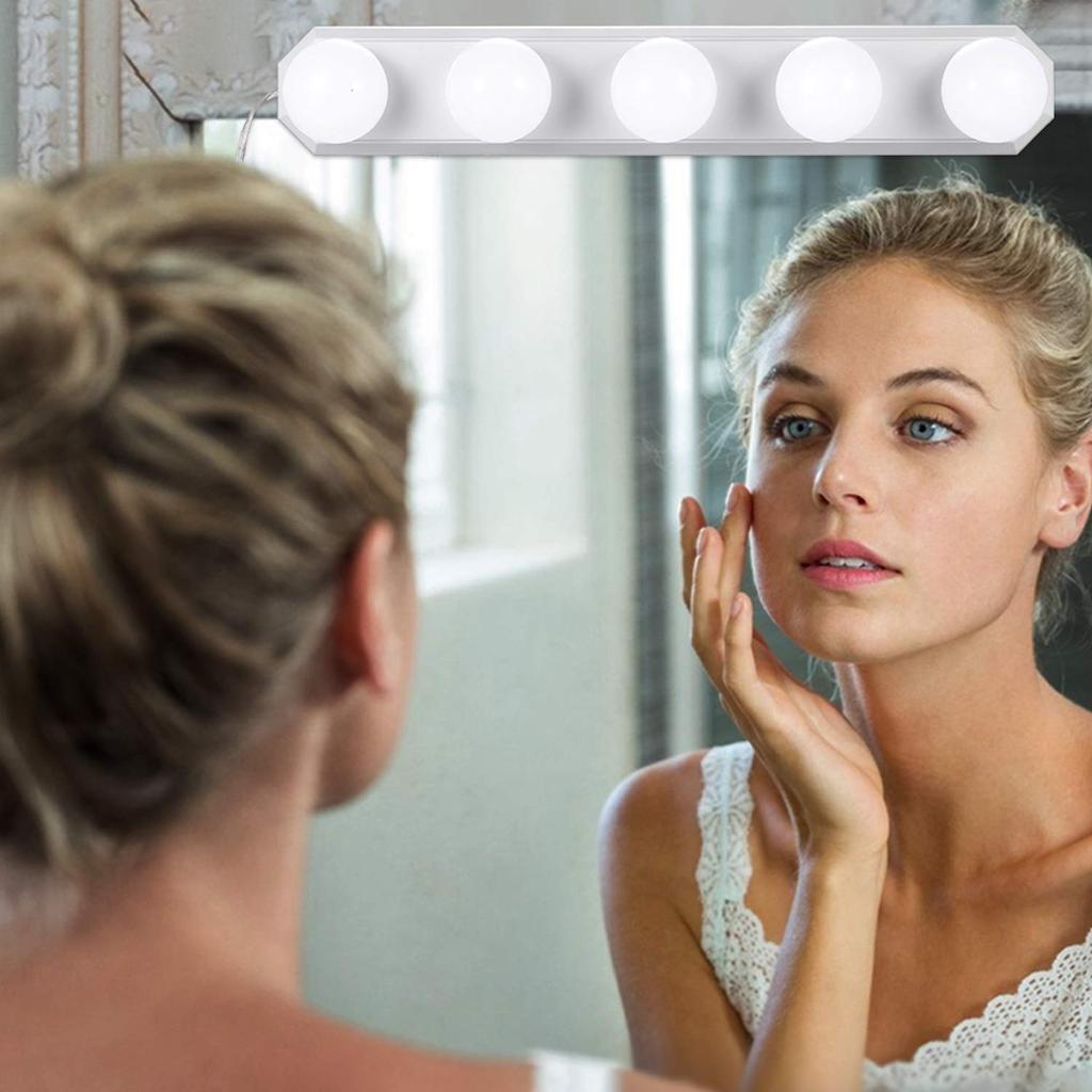 Tomshine Actress LED Mirror Lighting 5 LED Adjustable No Holes Hollywood USB Charging Cable Easy for Beauty and Bathrooms Light, Light, 3-Color +