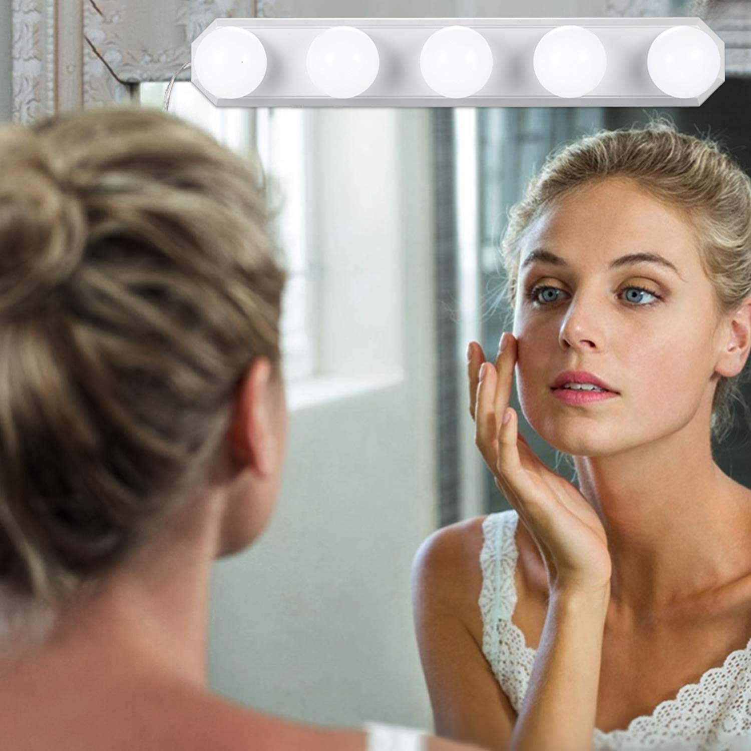 

Tomshine Actress LED Mirror Lighting 5 LED Adjustable No Holes Hollywood USB Charging Cable Easy for Beauty and Bathrooms Light, Light, 3-Color + белый