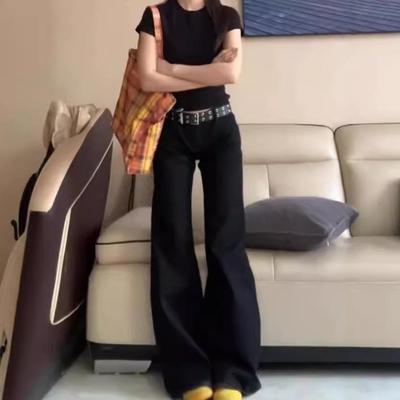 Zwarte Low-Waist Flared Jeans voor dames - Retro Amerikaanse stijl, losse pasvorm, slanke wijde pijpen, lange broek voor de zomer