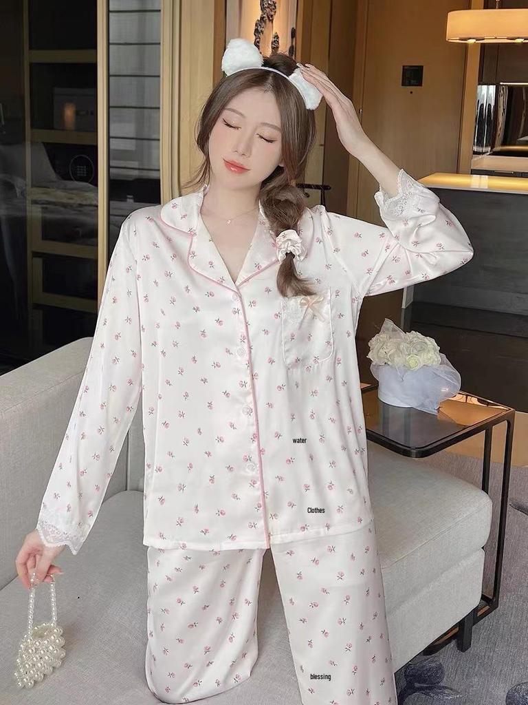 Women's Silk-Blend Pajama Set - Long Sleeve, Lightweight, Spring/Autumn 2023 Style