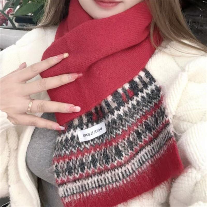 New knitted versatile wool scarf women's winter Christmas atmosphere warm versatile neck protection scarf men's