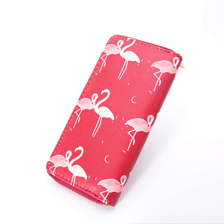 

Кошелек с длинной молнией с изображением фламинго, кошелек бордовый