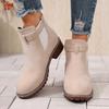 2025 Fall Mid-Heel Ankle Boots Women's Boots Plus Size Round Toe Solid Color Buckle Strap Martin Boots