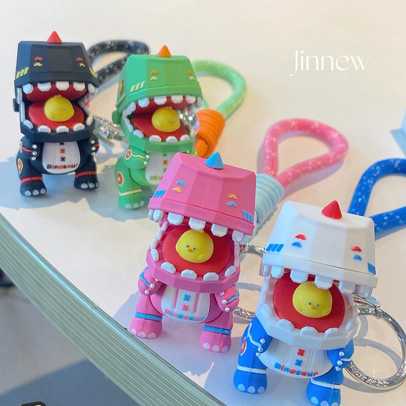 Silicone Dinosaur Keychain Fun Mechanical Keyring For Kids Bag And Car Keys