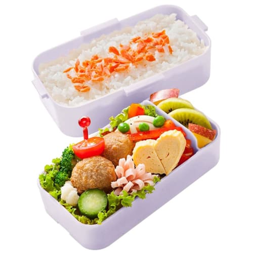 Skater Bento Box 2 Tiers 600ml for Women Antibacterial Fluffy Dome Lid See-Through Lavender Made in Japan PFLW4AG-A