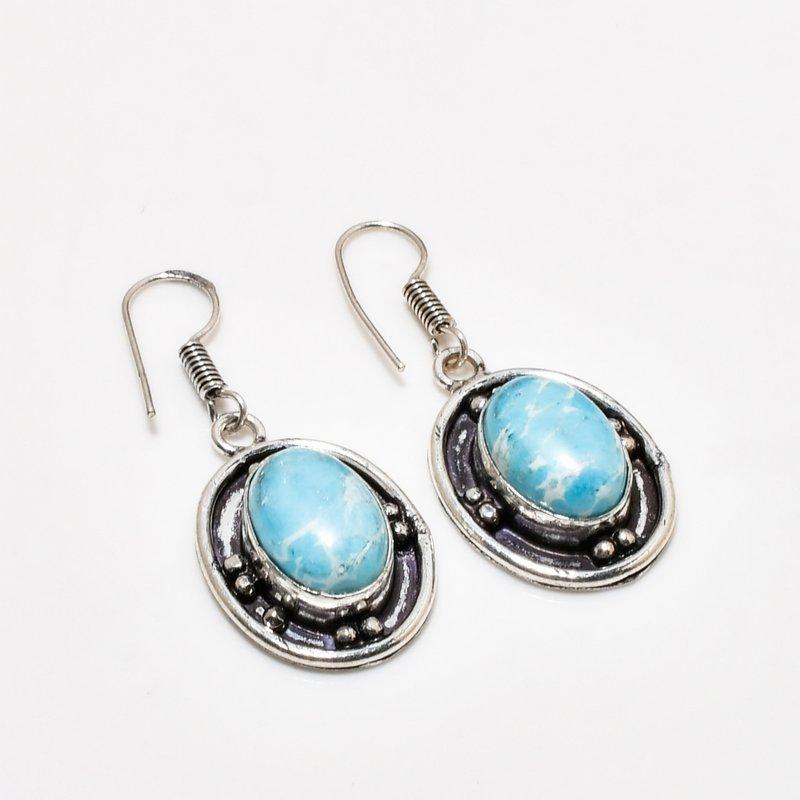 

Ювелирные серьги ручной работы с драгоценным камнем Ларимар, посеребренные 925 пробы, 1,70 дюйма