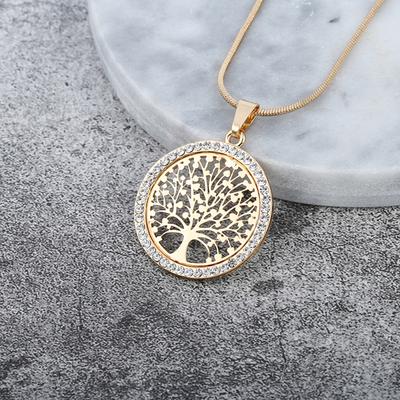 Hot Tree of Life Crystal Round Small Pendant Necklace Collier Elegant Women Jewelry Gifts