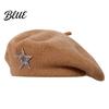 Ladies Winter Hat Women Knitted Beret for Fall Winter French Style Artist Vintage Inspired Cap with Rhinestone Star Stretchy Solid Color Knitting