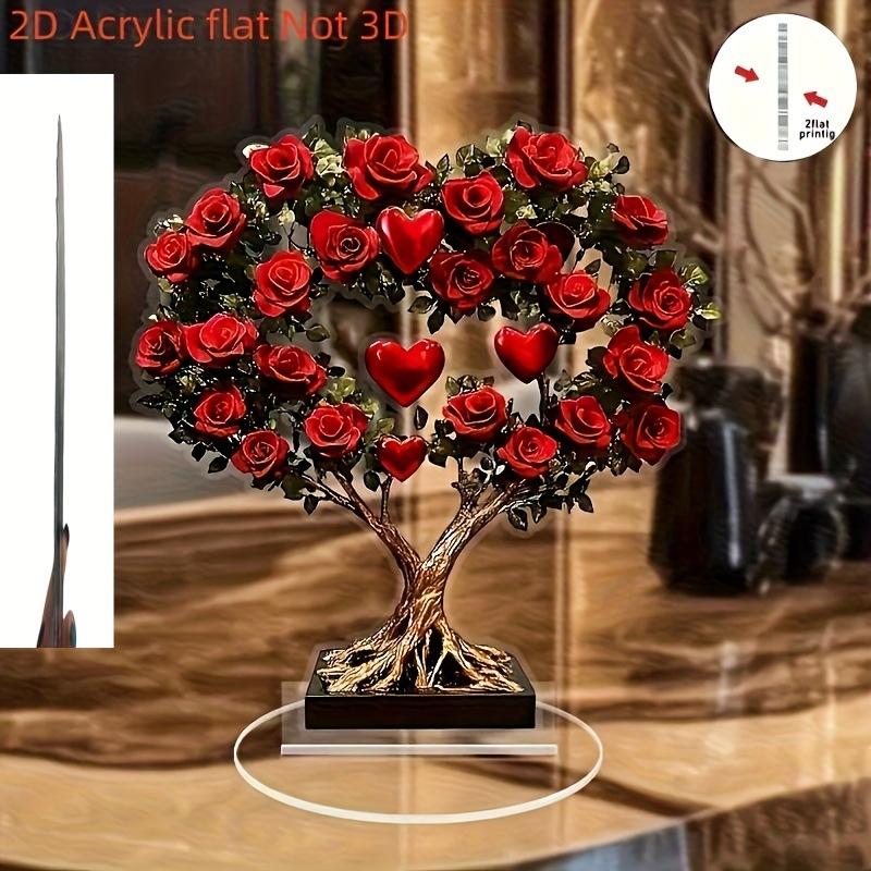 Lebensbaum Rose & Liebe Statue, Pflanzen Acryl Figur, Vier Jahreszeiten Dekoration, Neuheit Heimdeko, Perfekt Langlebig für Schlafzimmer